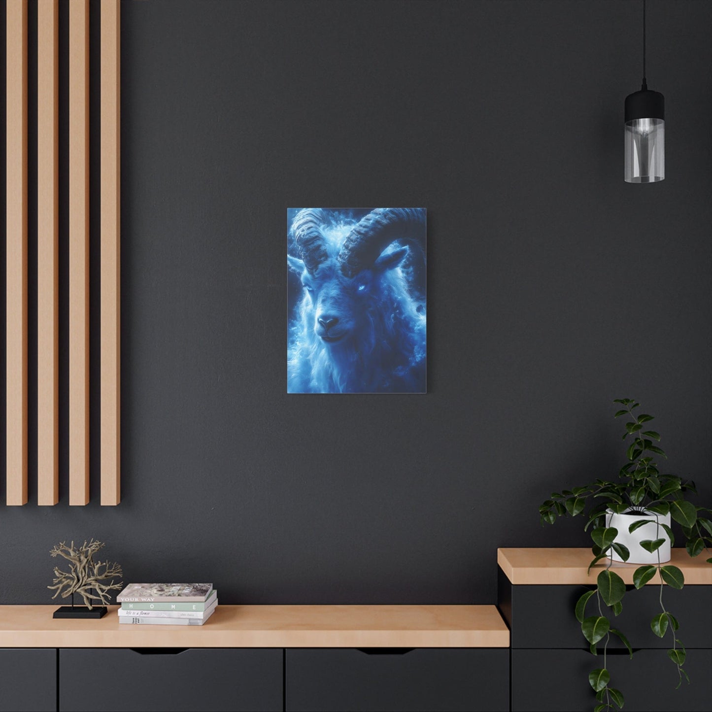 Majestic Blue Ram Canvas Print, Animal Wall Art, Home Decor, Gift for Nature Lovers, Unique Art Piece