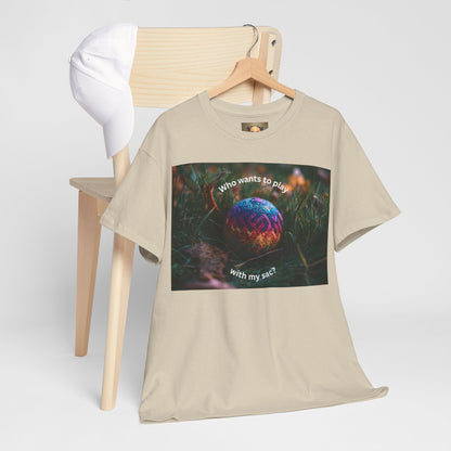 Playful Unisex Heavy Cotton Tee featuring humorous hacky sack graphic, perfect for casual wear.