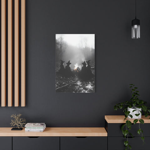 Mystical Witch Campfire Canvas Art, Boho Wall Decor, Halloween Home Decor, Witchy Aesthetic Art, Dark Forest Scene