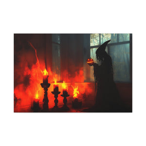 Spooky Halloween Canvas Print, Witch Decor, Haunted House Art, Creepy Wall Art, Fall Home Decor