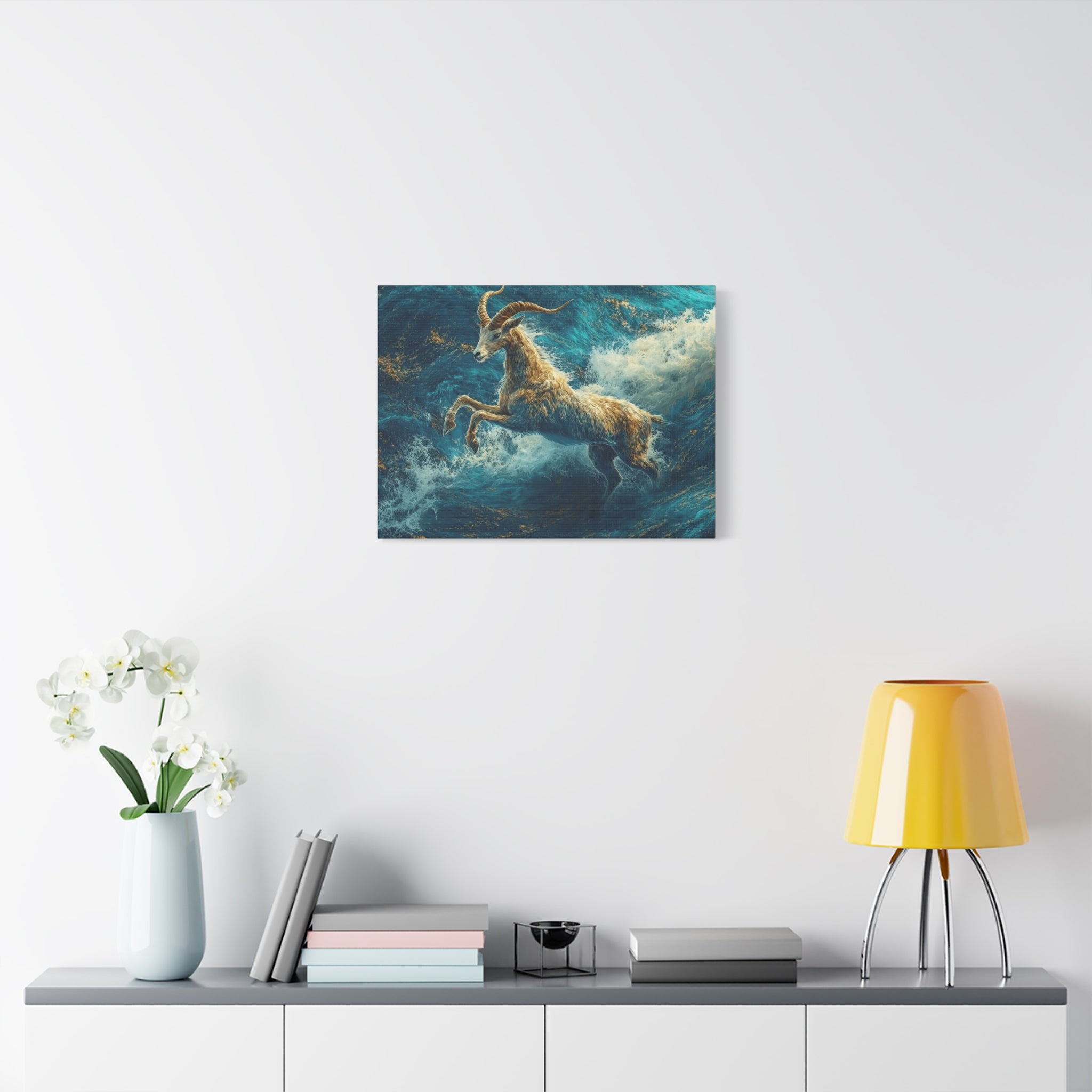 Leaping Goat Canvas Art, Water Splash Wall Décor, Farmhouse Decor, Nature Art, Goat Lover Gift, Animal Wall Hanging