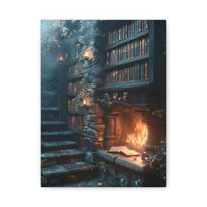 Cozy Fantasy Art Canvas, Enchanting Library Décor, Wall Art for Book Lovers, Mystical Home Aesthetic