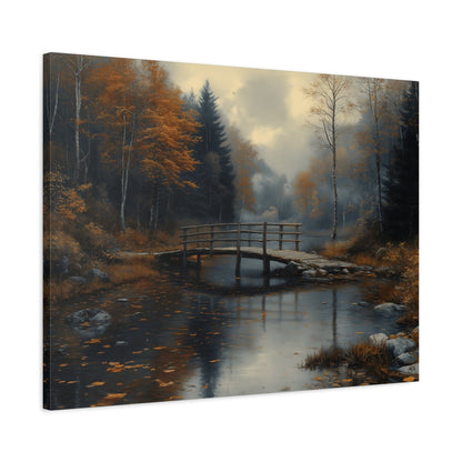 Autumn Landscape Canvas Print, Nature Art for Home Decor, Rustic Wall Art, Fall Decor, Bridge and River Painting