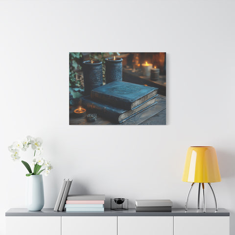Mystical Book Canvas Art, Enchanted Decor, Gothic Wall Art, Dark Academia Home Decor, Candlelight Aesthetic