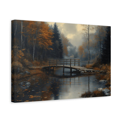 Autumn Landscape Canvas Print, Nature Art for Home Decor, Rustic Wall Art, Fall Decor, Bridge and River Painting