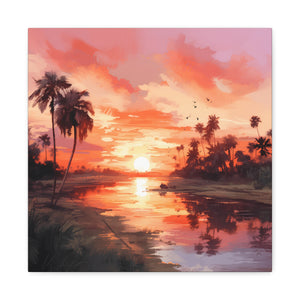 Sunset Canvas Wall Art, Tropical Landscape Decor, Coastal Home Decoration, Living Room Artwork, Gift for Nature Lovers