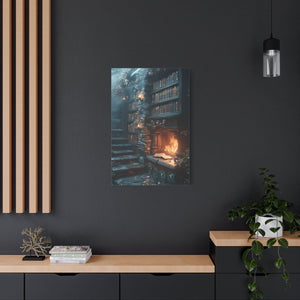 Cozy Fantasy Art Canvas, Enchanting Library Décor, Wall Art for Book Lovers, Mystical Home Aesthetic