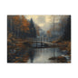 Autumn Landscape Canvas Print, Nature Art for Home Decor, Rustic Wall Art, Fall Decor, Bridge and River Painting