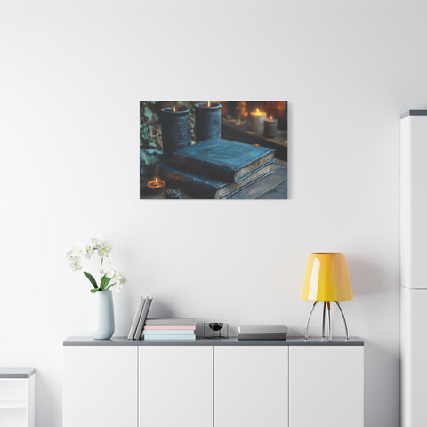 Mystical Book Canvas Art, Enchanted Decor, Gothic Wall Art, Dark Academia Home Decor, Candlelight Aesthetic