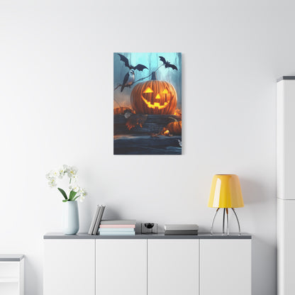 Halloween Canvas Art, Spooky Pumpkin Wall Decor, Fall Home Décor, Autumn Decoration, Bat and Crow Illustration