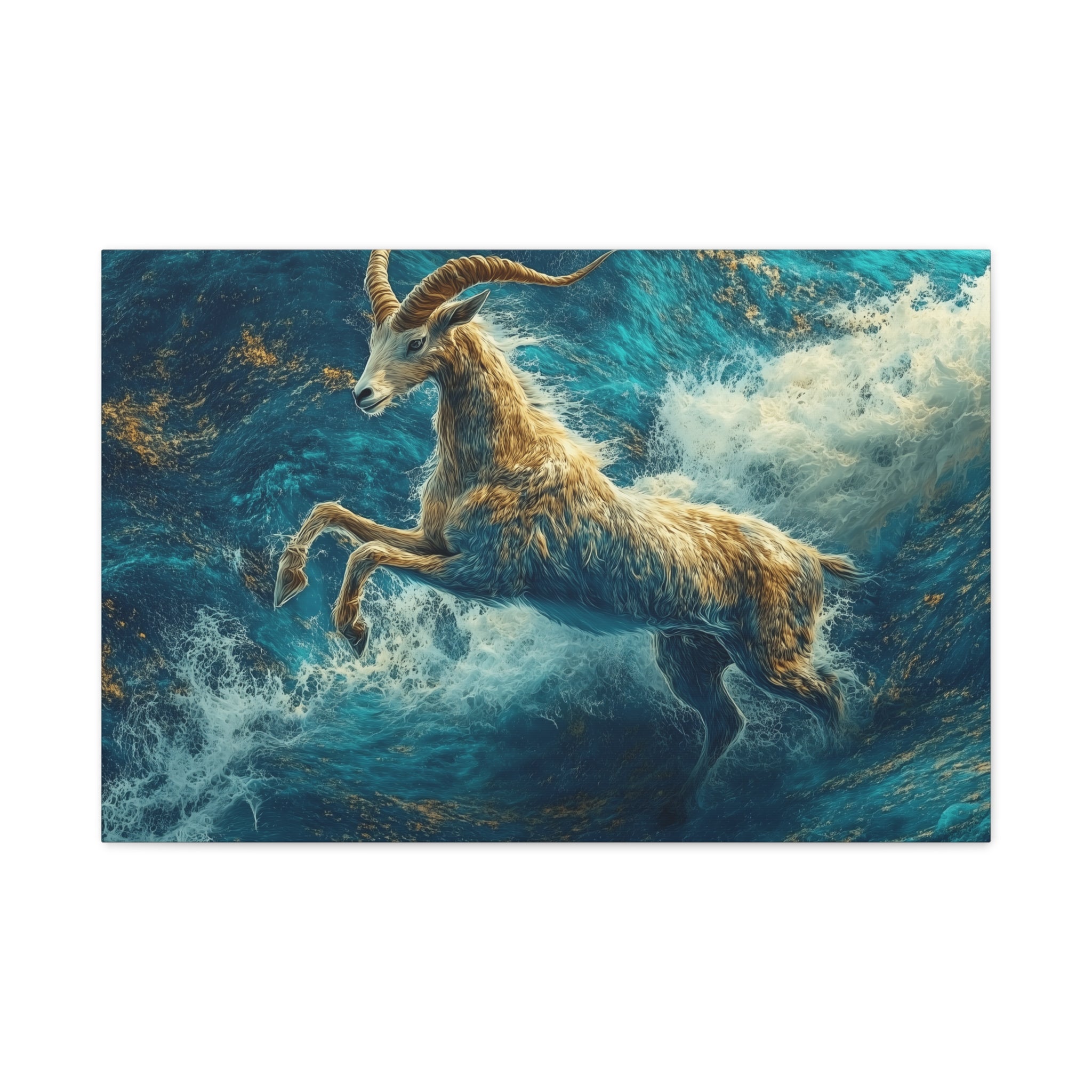 Leaping Goat Canvas Art, Water Splash Wall Décor, Farmhouse Decor, Nature Art, Goat Lover Gift, Animal Wall Hanging