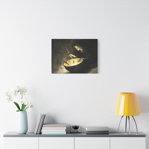 Mystical Canvas Art: Enchanting Witch in Black and Gold, Fantasy Wall Decor, Home & Kitchen Art, Unique Gift for Occasions