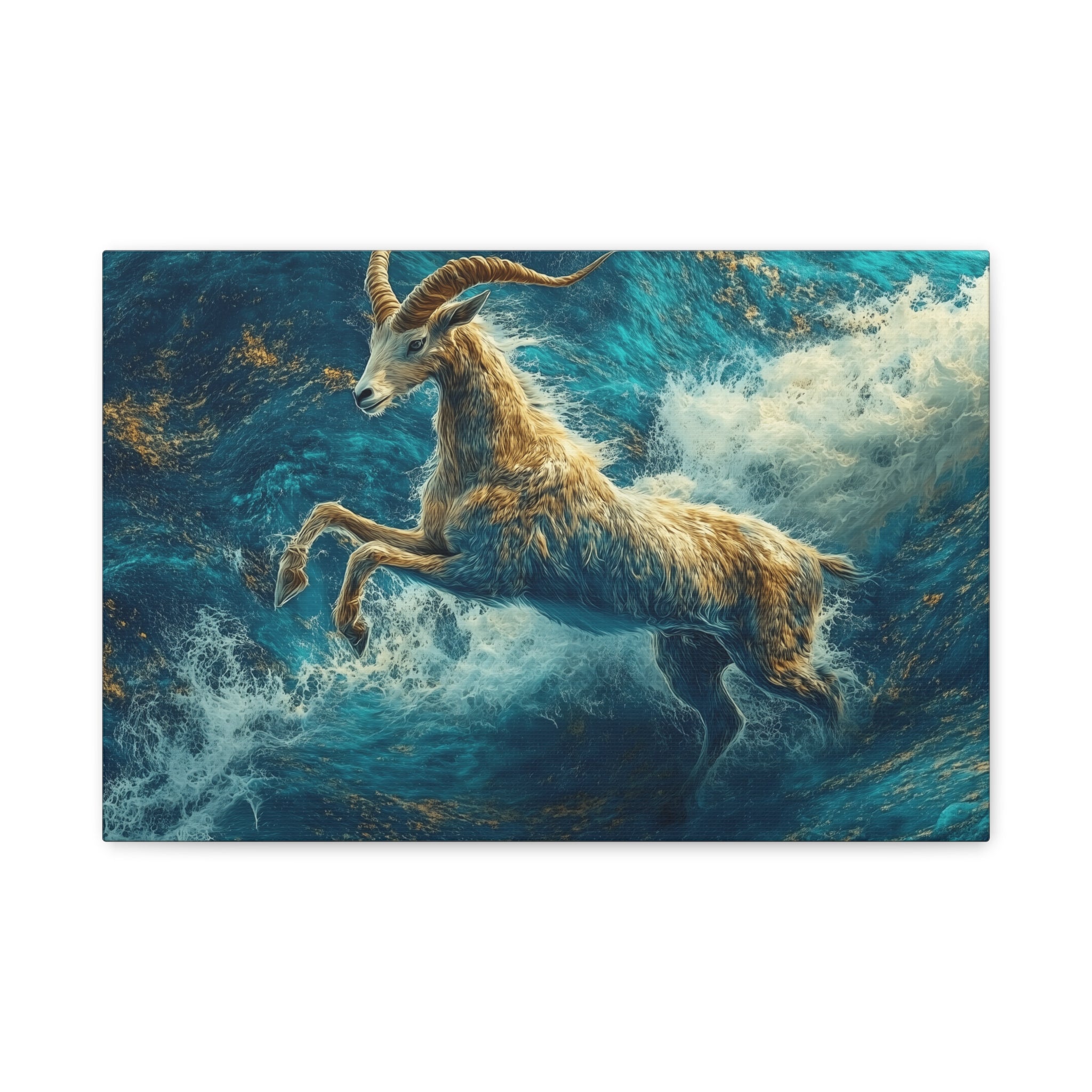 Leaping Goat Canvas Art, Water Splash Wall Décor, Farmhouse Decor, Nature Art, Goat Lover Gift, Animal Wall Hanging