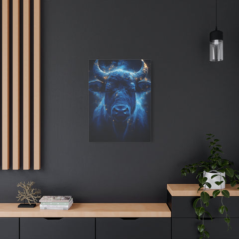 Cosmic Bull Canvas Art, Vibrant Wall Decor, Farmhouse Chic, Gift for Animal Lovers, Unique Home Accent, Astrology Inspired