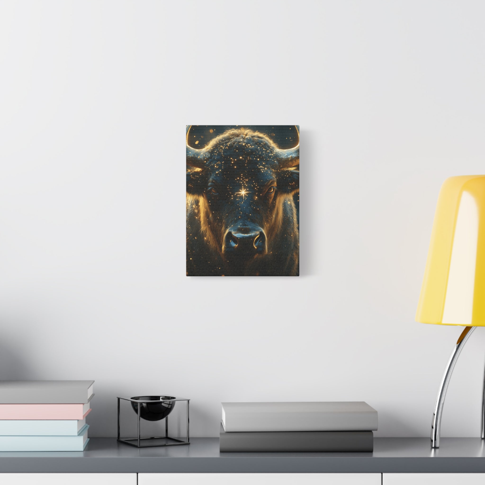 Cosmic Bull Canvas Art, Wall Décor, Home Office Artwork, Unique Gift, Rustic Vibe, Animal Lover Decor