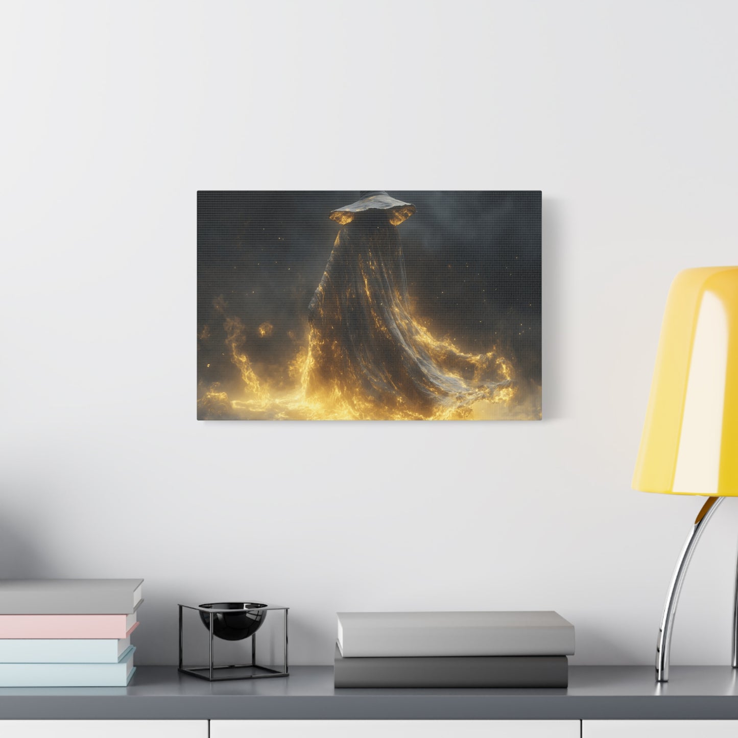 Canvas Wall Art, Fantasy Decor, Wizard Artwork, Fire Theme, Mystical Home Accent