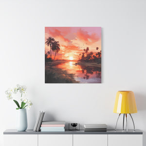 Sunset Canvas Wall Art, Tropical Landscape Decor, Coastal Home Decoration, Living Room Artwork, Gift for Nature Lovers