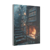 Enchanted Library Canvas Art, Cozy Fireplace Wall Décor, Fantasy-Inspired Book Nook, Magical Home Décor