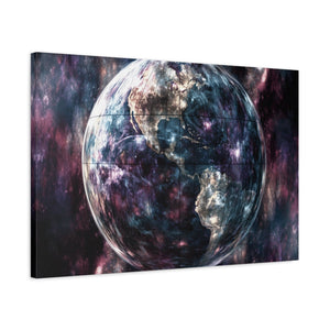Stretched Canvas Wall Art, Cosmic Earth Design, Home Decor, Modern Art, Gift for Space Lovers, Galaxy Artwork