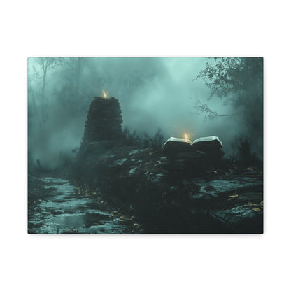 Mystical Book Canvas Art, Enigmatic Wall Decor, Fantasy Themed Home Decor, Gift for Book Lovers, Unique Art Piece, Wall Art for Halloween