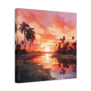 Sunset Canvas Wall Art, Tropical Landscape Decor, Coastal Home Decoration, Living Room Artwork, Gift for Nature Lovers