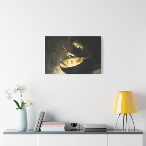 Mystical Canvas Art: Enchanting Witch in Black and Gold, Fantasy Wall Decor, Home & Kitchen Art, Unique Gift for Occasions