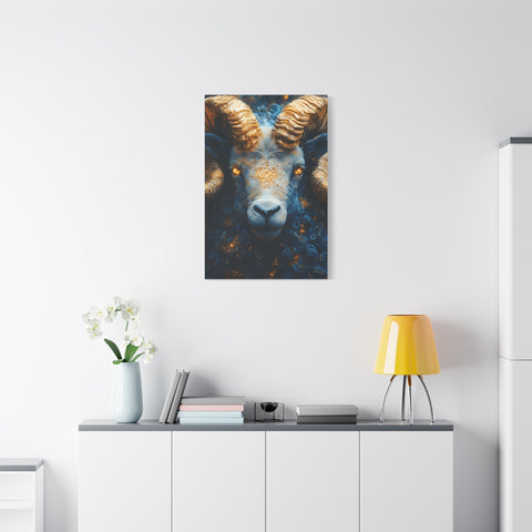 Stretched Canvas Wall Art Featuring Mystical Ram Design, Perfect for Home Decor, Art Lovers, Nature Enthusiasts, Gift Idea
