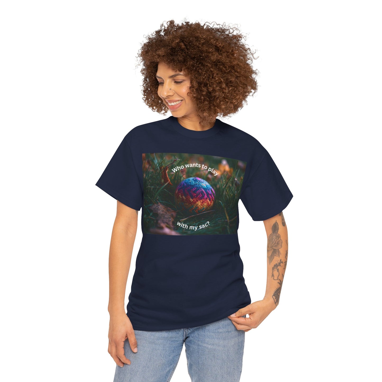 Playful Unisex Heavy Cotton Tee featuring humorous hacky sack graphic, perfect for casual wear.