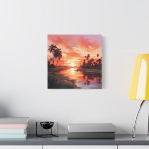 Sunset Canvas Wall Art, Tropical Landscape Decor, Coastal Home Decoration, Living Room Artwork, Gift for Nature Lovers