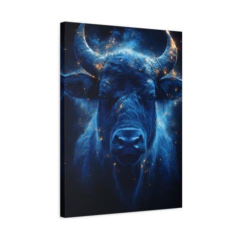 Cosmic Bull Canvas Art, Vibrant Wall Decor, Farmhouse Chic, Gift for Animal Lovers, Unique Home Accent, Astrology Inspired