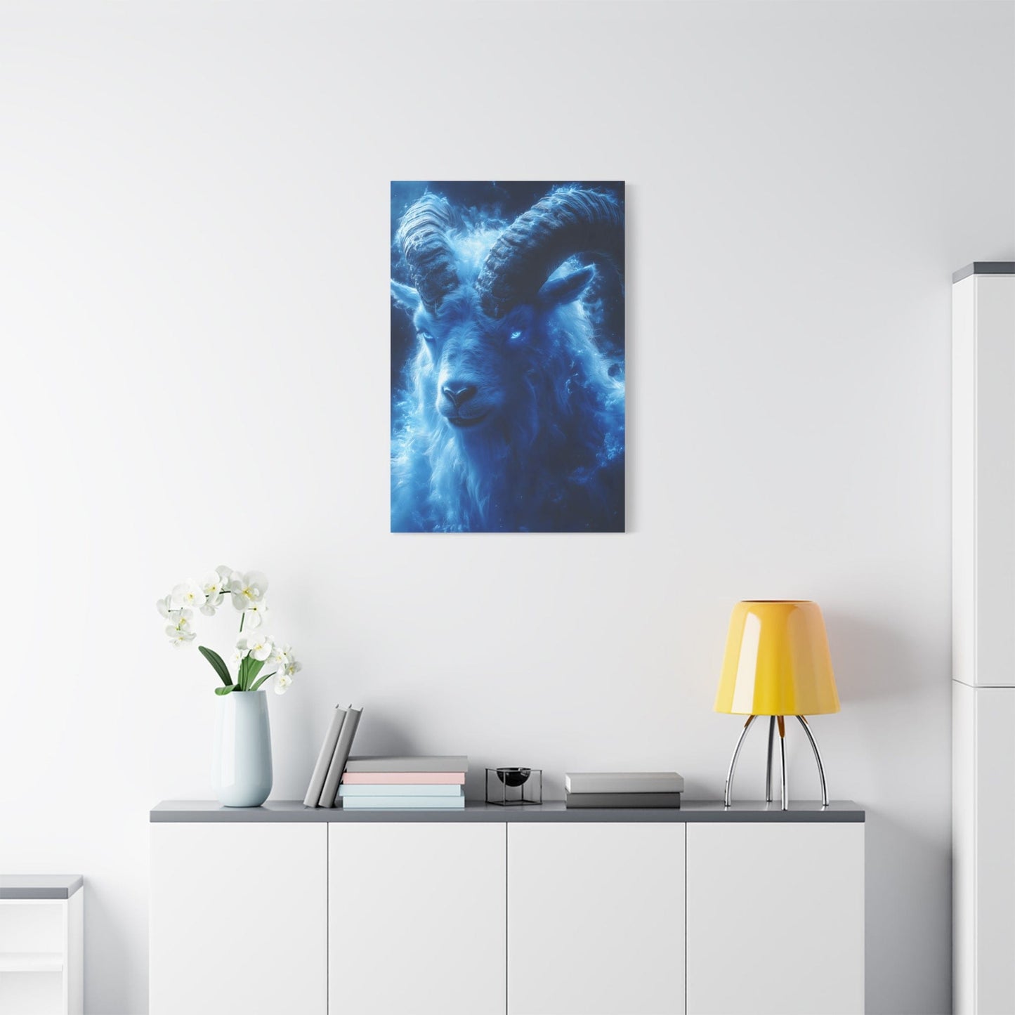 Majestic Blue Ram Canvas Print, Animal Wall Art, Home Decor, Gift for Nature Lovers, Unique Art Piece