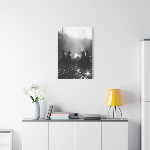 Mystical Witch Campfire Canvas Art, Boho Wall Decor, Halloween Home Decor, Witchy Aesthetic Art, Dark Forest Scene