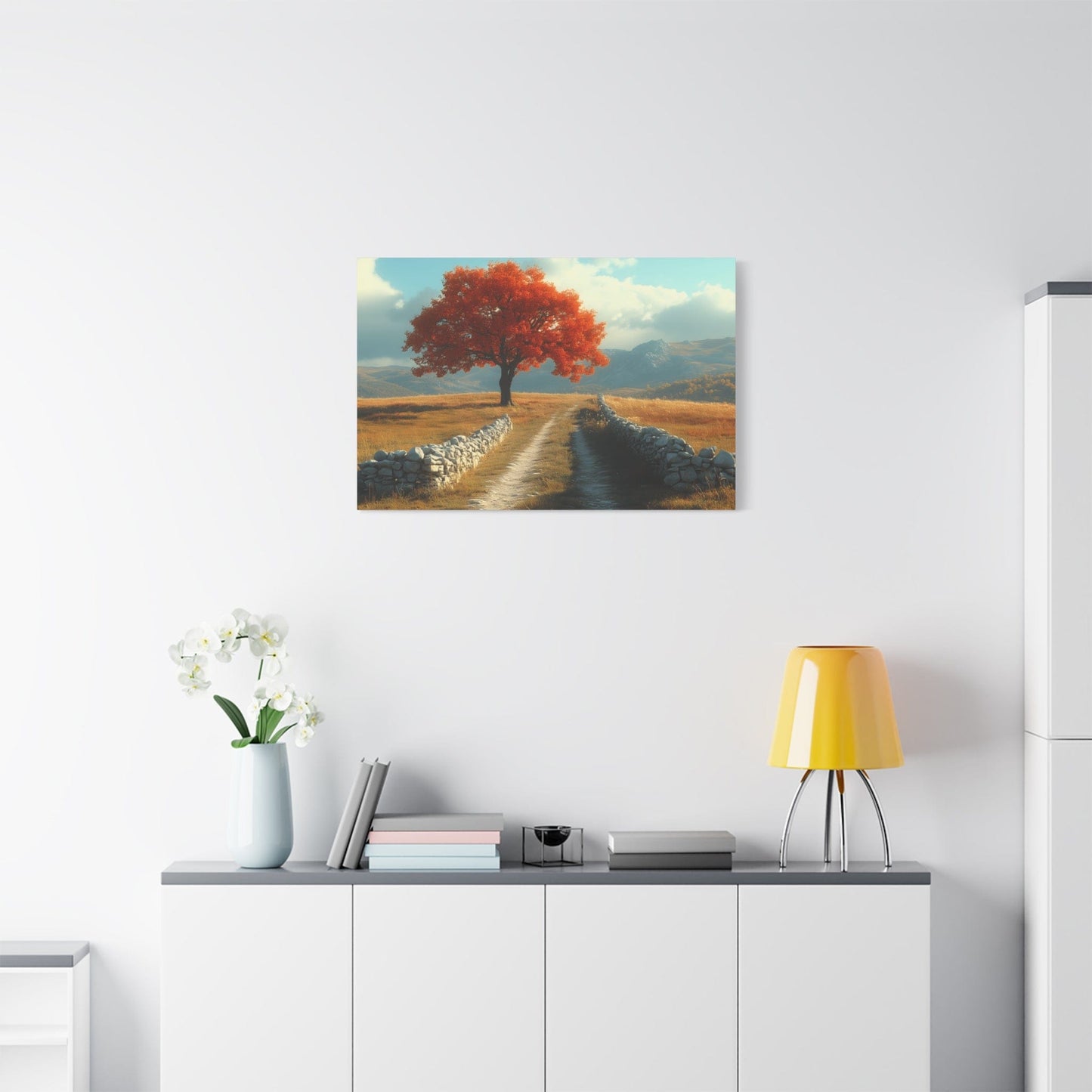 Vibrant Landscape Canvas Art, Nature Wall Decor, Red Tree Print, Home Decor, Gift for Nature Lovers