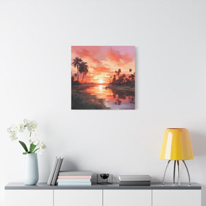 Sunset Canvas Wall Art, Tropical Landscape Decor, Coastal Home Decoration, Living Room Artwork, Gift for Nature Lovers