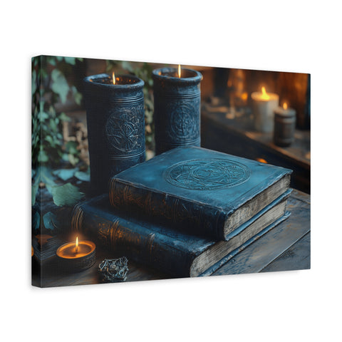 Mystical Book Canvas Art, Enchanted Decor, Gothic Wall Art, Dark Academia Home Decor, Candlelight Aesthetic