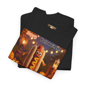 Halloween Hot Dog Tee, Funny Halloween Shirt, Unisex Graphic T-Shirt, Spooky Party Wear, Autumn Festive Apparel, Unique Halloween Gift
