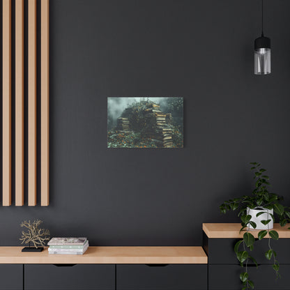 Mystical Book Stack Canvas Art, Enchanted Wall Decor, Literary Home Decor, Cozy Living Room Art, Nature Aesthetic