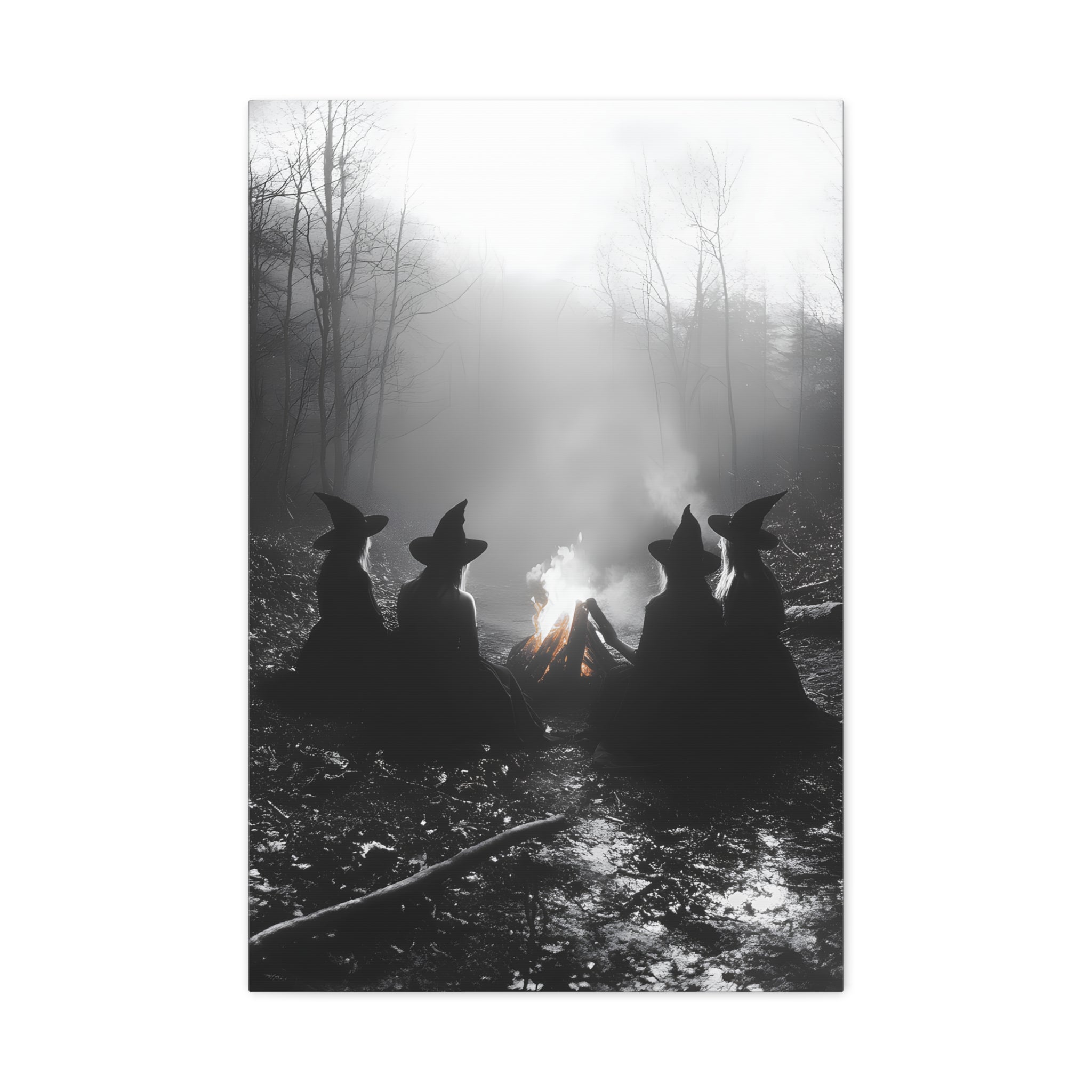 Mystical Witch Campfire Canvas Art, Boho Wall Decor, Halloween Home Decor, Witchy Aesthetic Art, Dark Forest Scene