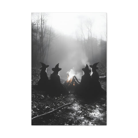Mystical Witch Campfire Canvas Art, Boho Wall Decor, Halloween Home Decor, Witchy Aesthetic Art, Dark Forest Scene