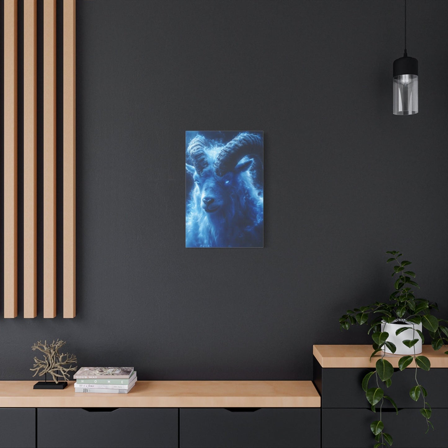 Majestic Blue Ram Canvas Print, Animal Wall Art, Home Decor, Gift for Nature Lovers, Unique Art Piece