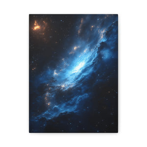 Cosmic Canvas Wall Art, Galaxy Decor, Space Home Decoration, Blue Nebula Print, Stretched Artwork for Bedroom