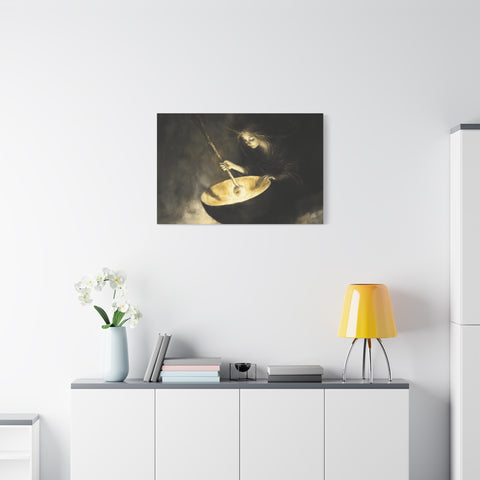 Mystical Canvas Art: Enchanting Witch in Black and Gold, Fantasy Wall Decor, Home & Kitchen Art, Unique Gift for Occasions