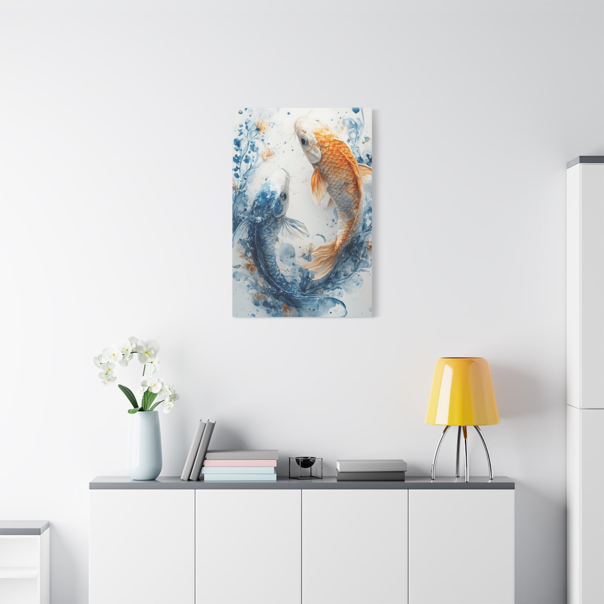 Artistic Koi Canvas, Home Decor, Gift Idea, Asian Wall Art, Unique Art Piece