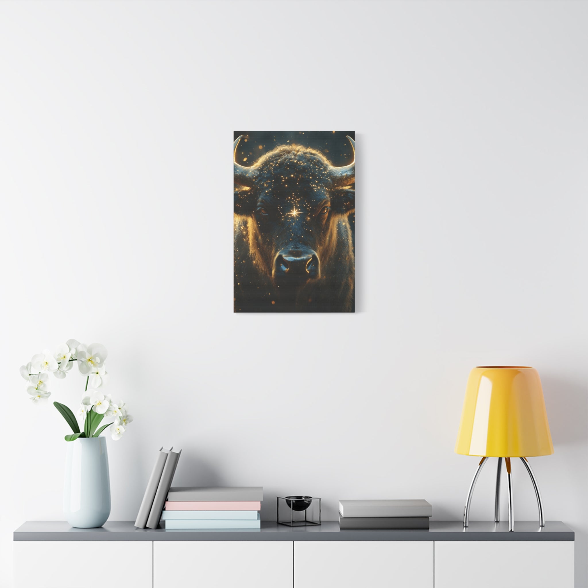 Cosmic Bull Canvas Art, Wall Décor, Home Office Artwork, Unique Gift, Rustic Vibe, Animal Lover Decor