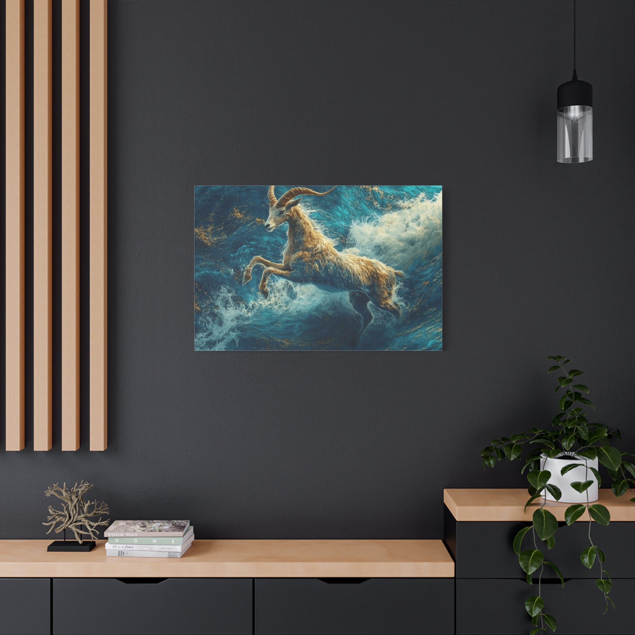 Leaping Goat Canvas Art, Water Splash Wall Décor, Farmhouse Decor, Nature Art, Goat Lover Gift, Animal Wall Hanging