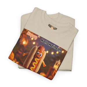 Halloween Hot Dog Tee, Funny Halloween Shirt, Unisex Graphic T-Shirt, Spooky Party Wear, Autumn Festive Apparel, Unique Halloween Gift