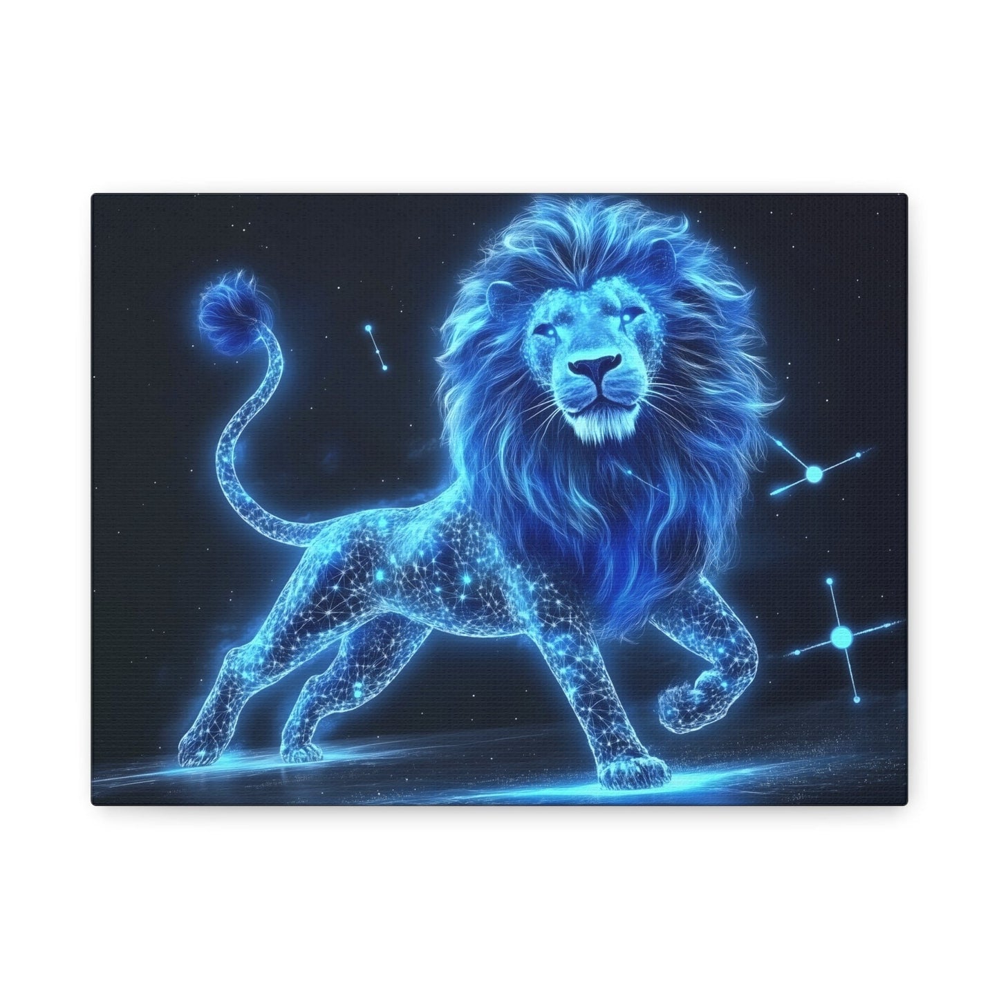 Celestial Lion Canvas Art, Cosmic Decor, Starry Night Wall Art, Gift for Animal Lovers, Home Office Decor, Vibrant Blue Canvas