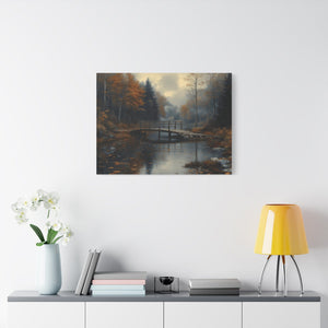 Autumn Landscape Canvas Print, Nature Art for Home Decor, Rustic Wall Art, Fall Decor, Bridge and River Painting