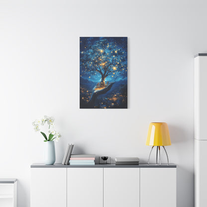 Stretched Canvas Art Print - Dreamy Night Tree Design, Home Decor, Gift for Nature Lovers, Bohemian Wall Art, Mindful Decor