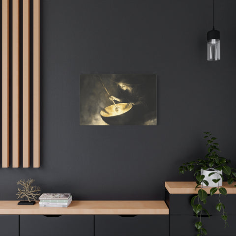 Mystical Canvas Art: Enchanting Witch in Black and Gold, Fantasy Wall Decor, Home & Kitchen Art, Unique Gift for Occasions